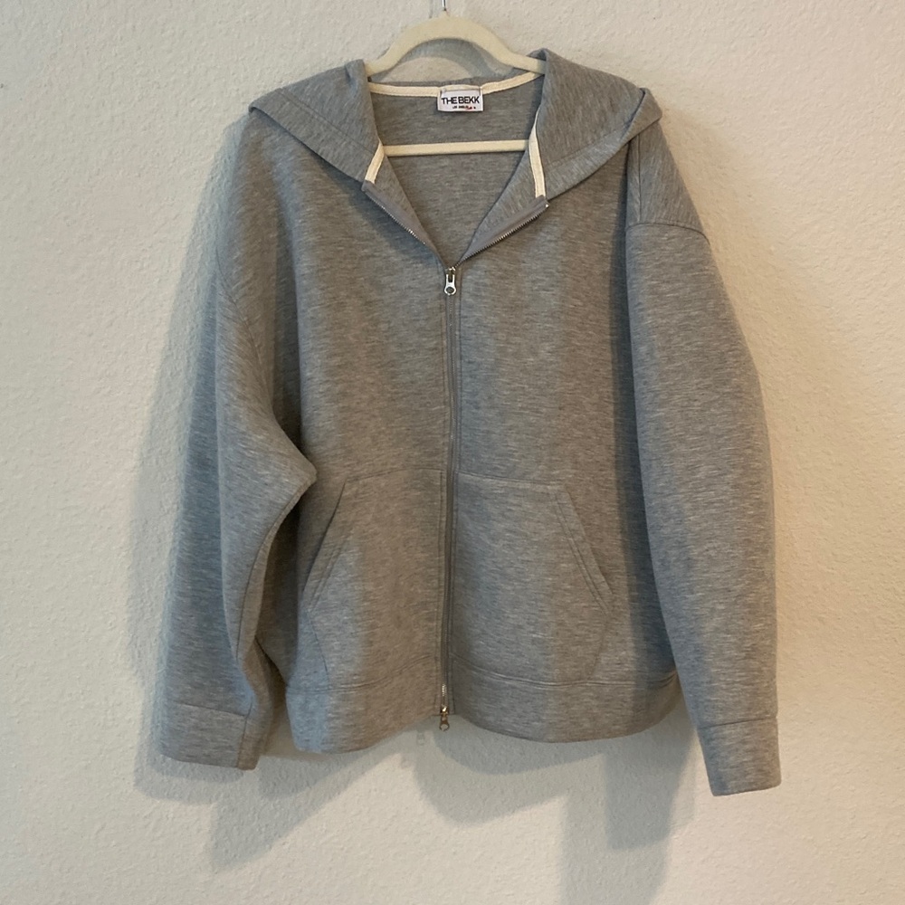 THE BEKK Gray Zip Up Split Hoodie Sweatshirt OS
